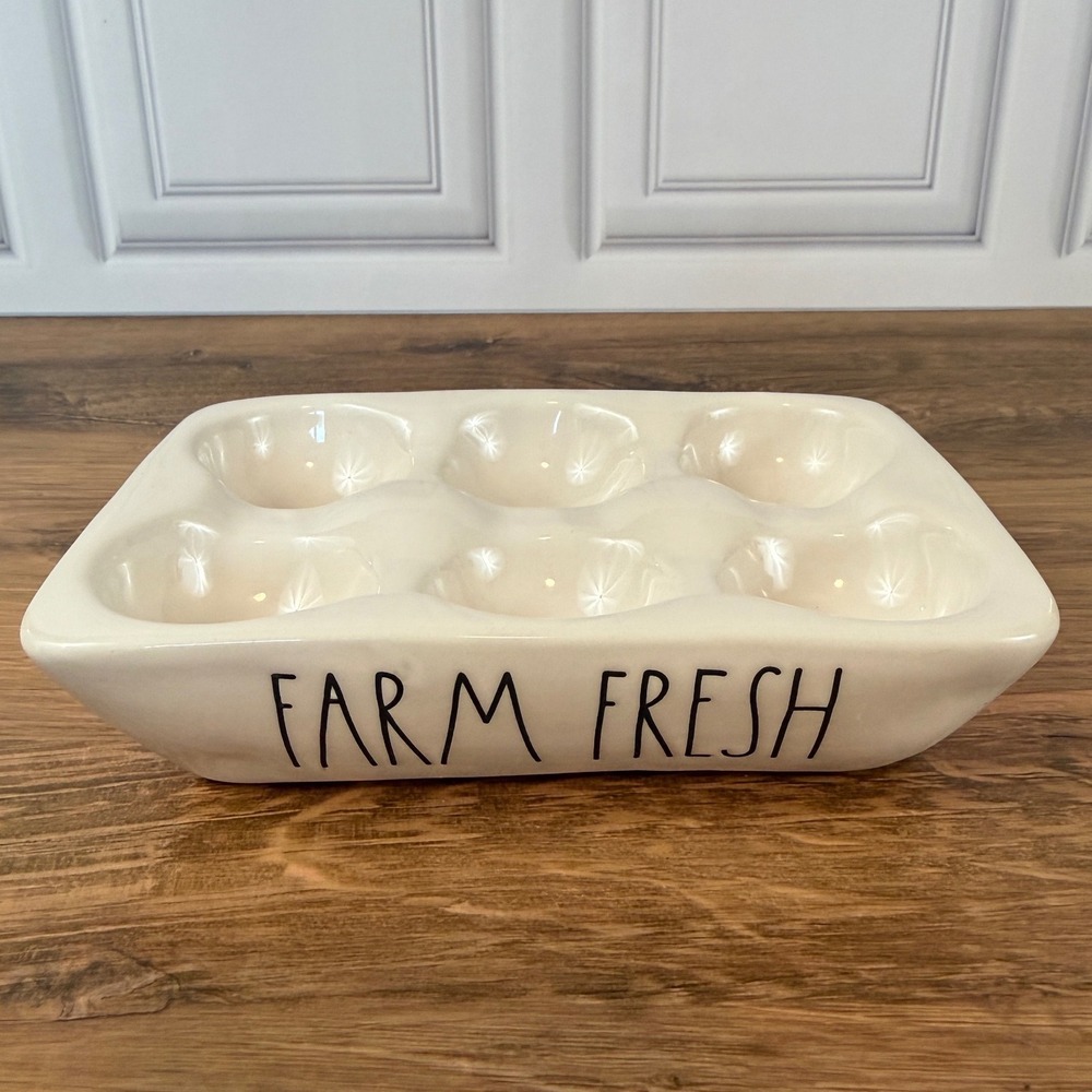 Rae Dunn by Magenta White‎ "Farm Fresh" 6 Egg Holder Ceramic Tray